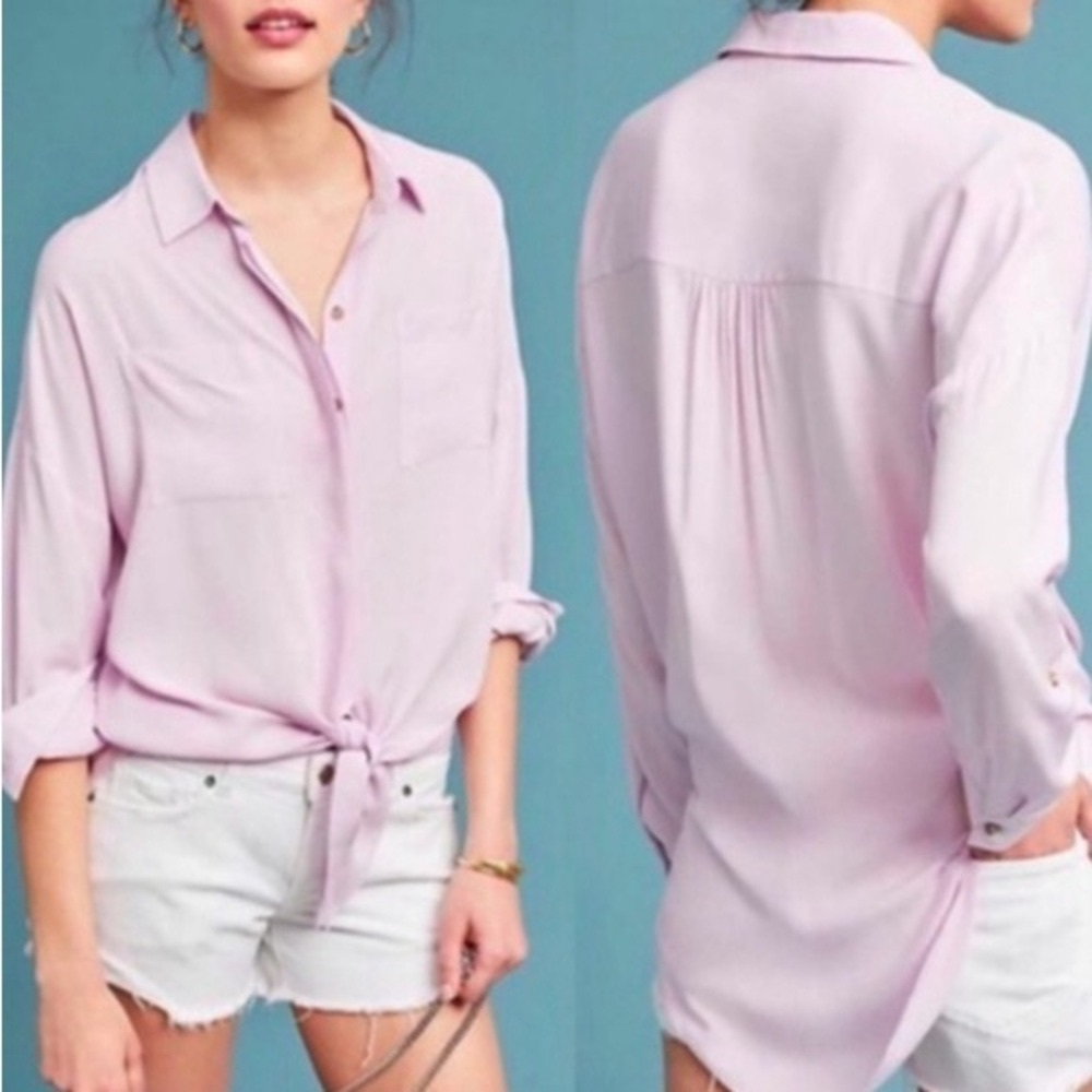Maeve by Anthropologie Purple Sandbridge Button Front Top